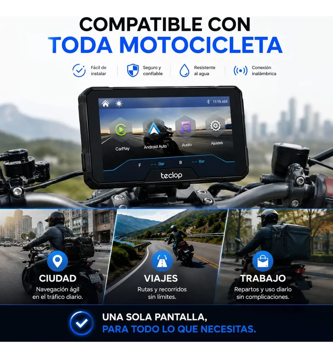 Pantalla Carplay para Moto Motocicleta Navegador Gps Pantalla Tactil Bluetooth Android o IOS