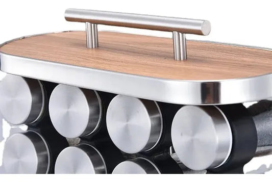 Especiero Condimentero Set 12 Frascos Acero Madera Cocina