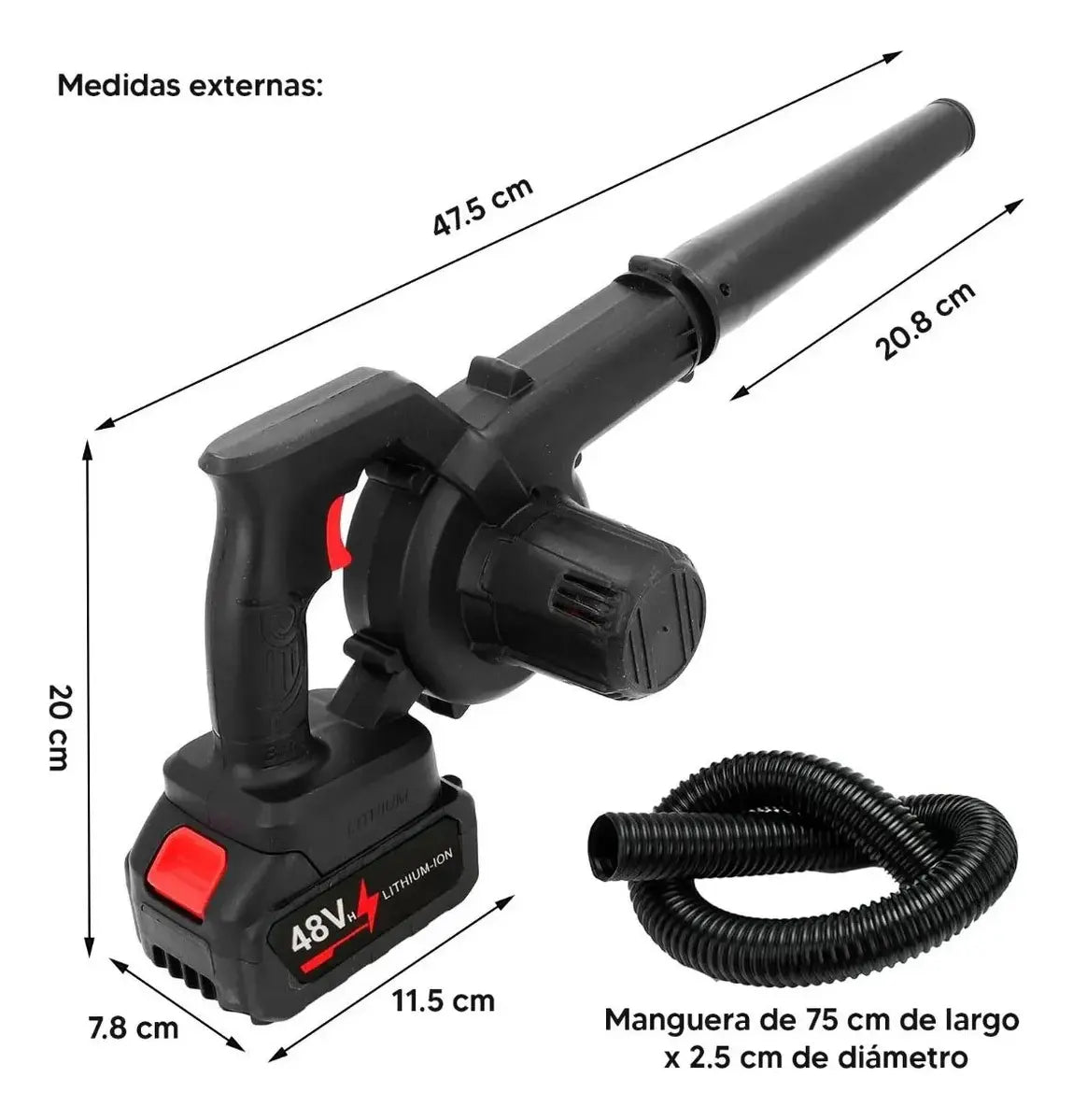 Sopladora Aspiradora Inalámbrica Profesional 2 Baterias - Negro