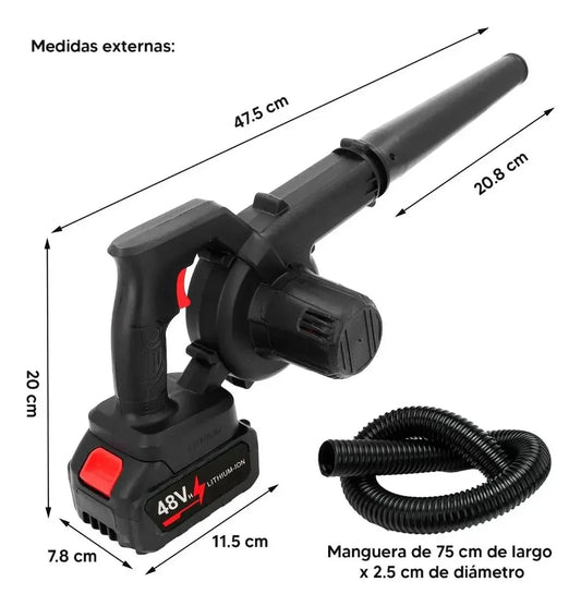 Sopladora Aspiradora Inalámbrica Profesional 2 Baterias - Negro