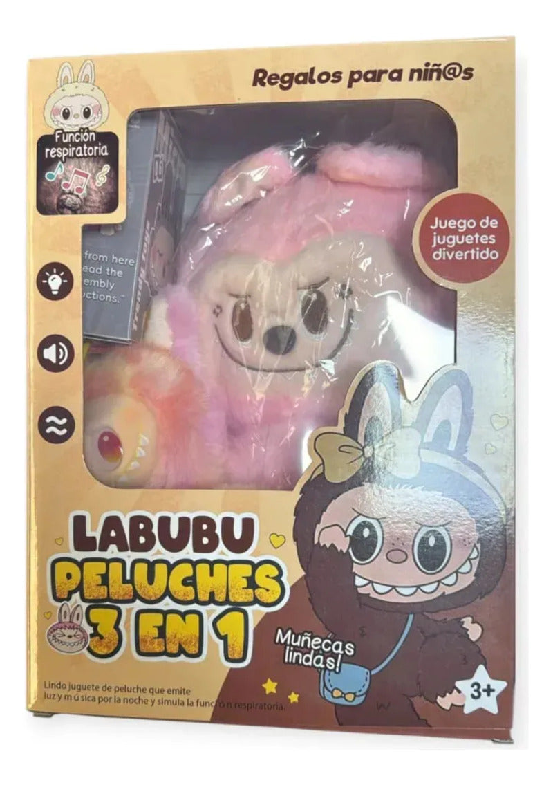 Combo Zebbris 3 En 1 Labubu Respira Llavero+lego+peluche - Gris