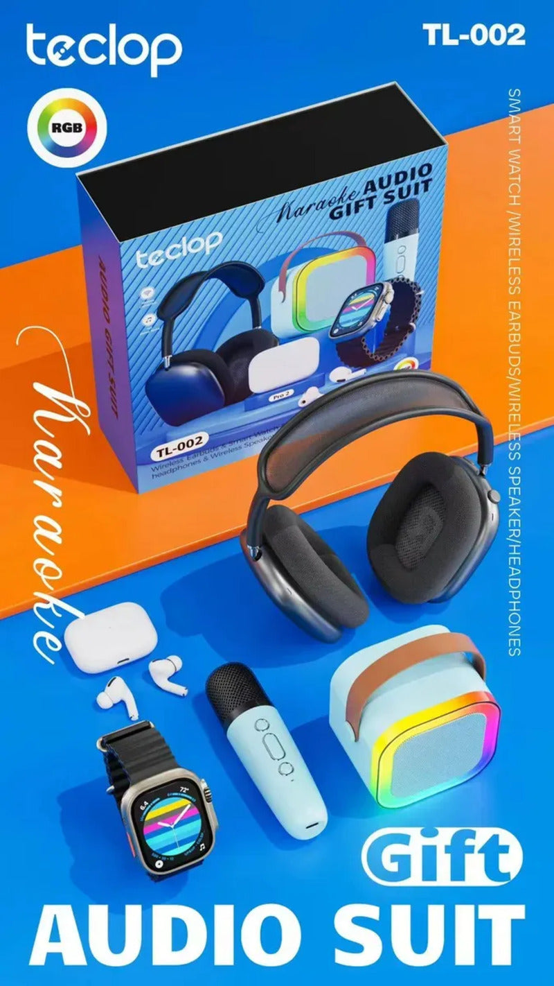 Combo Smartwatch Reloj Audifonos Parlante Microfono Negro - Negro - Mesh - Negro - Negro