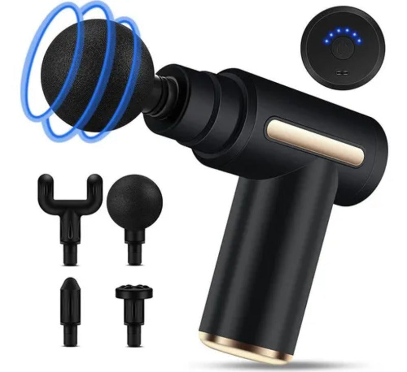 Pistola masajeadora para cuerpo Facial Gun 4 Cabezales Pistola Masajeadora negro