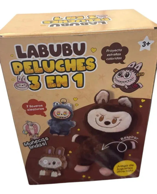 Combo Zebbris 3 En 1 Labubu Respira Llavero+lego+peluche - Gris