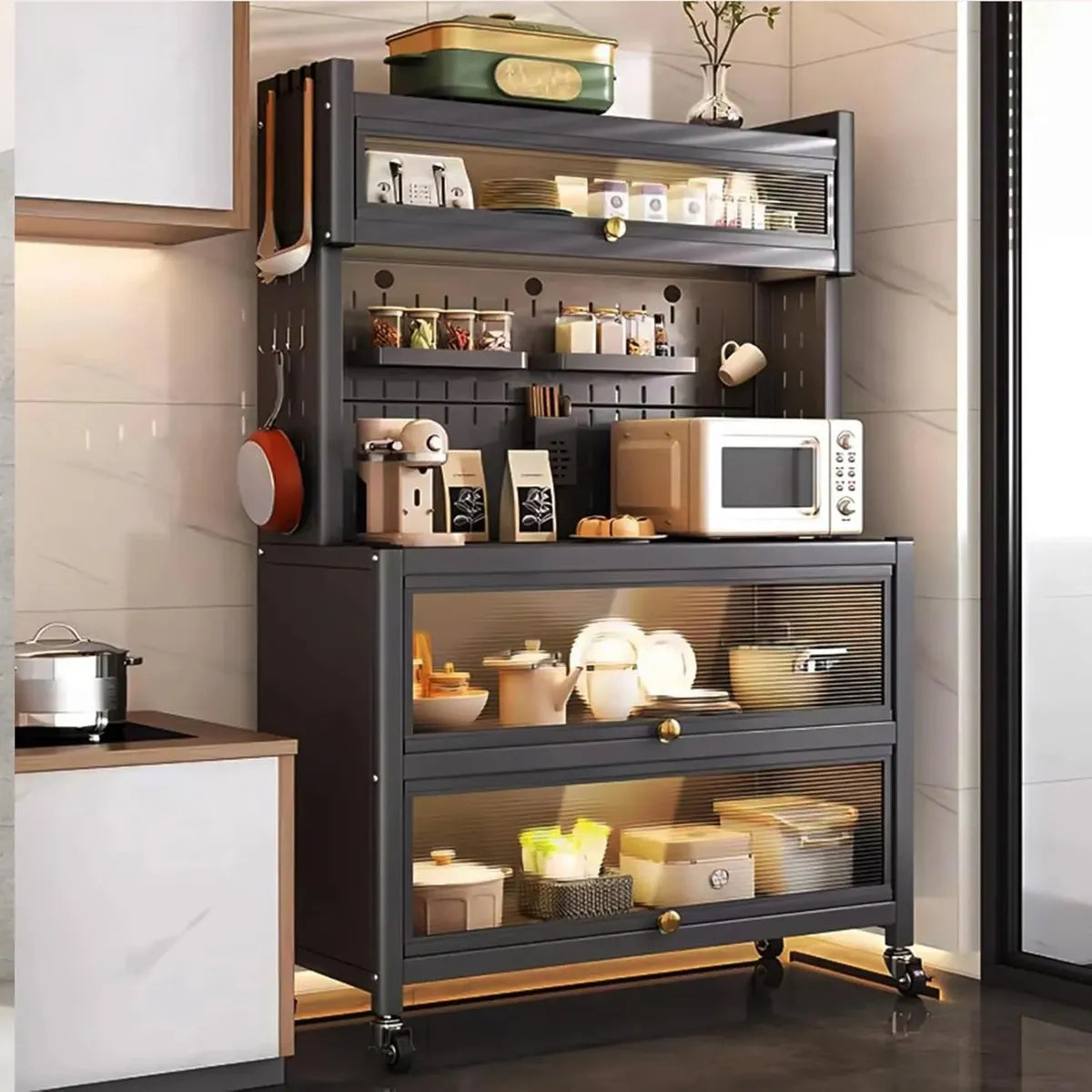 Organizador Cocina Multiusos Gabinete Metal Aparador Mueble Negro