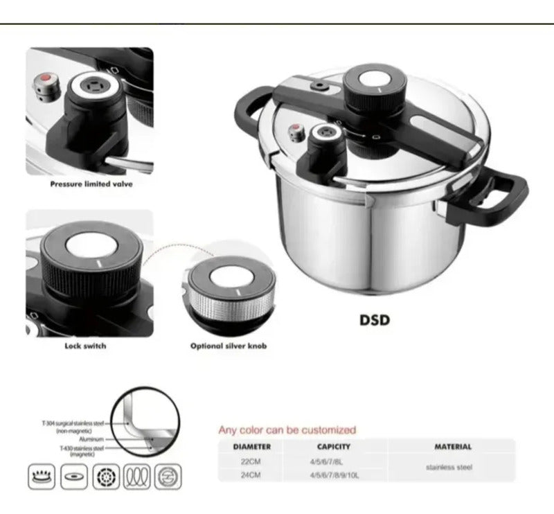 Olla Express Zebbris A Presión 4 Litros En Acero Inoxidable - Plateado