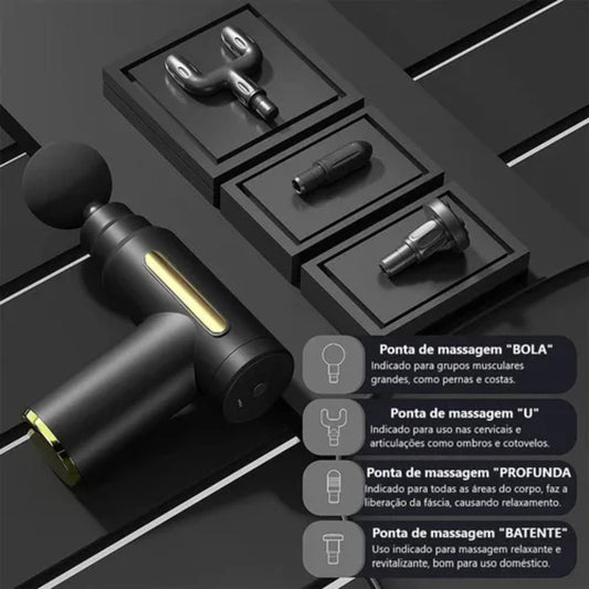 Pistola masajeadora para cuerpo Facial Gun 4 Cabezales Pistola Masajeadora negro