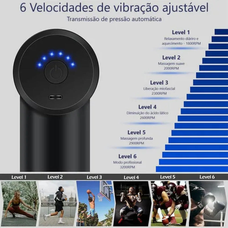 Pistola masajeadora para cuerpo Facial Gun 4 Cabezales Pistola Masajeadora negro