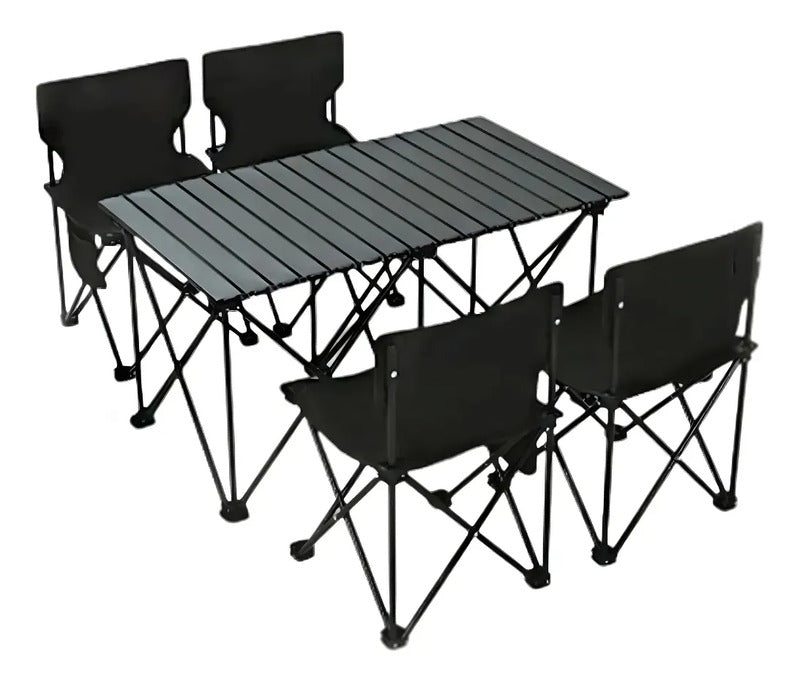 Mesa Zebbris Camping Picnic Jardin 4 Sillas Bancos Kit 5pcs - Negro