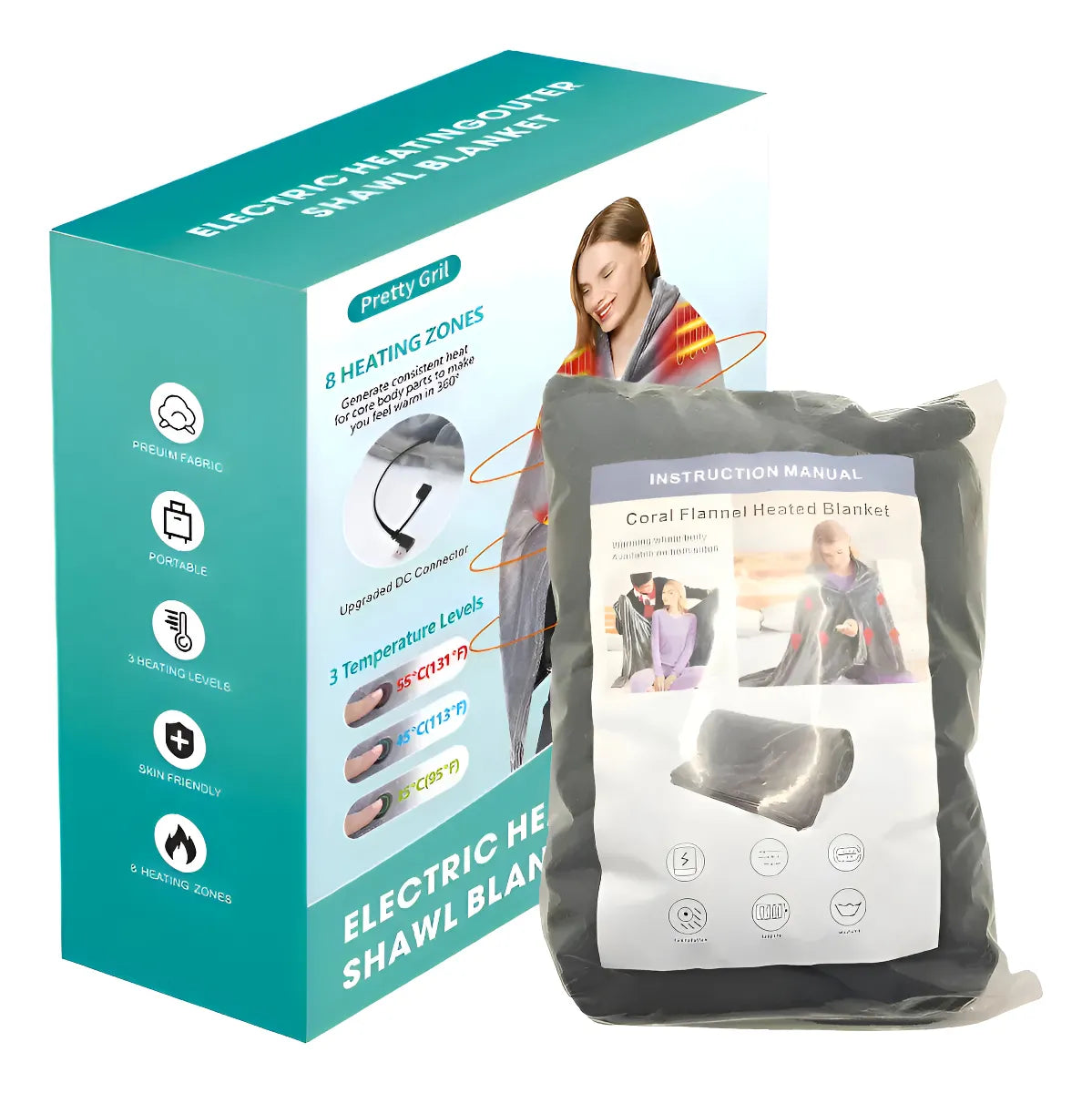 Manta Zebbris Termica Calentadora Electrico Alivia Dolor - Gris