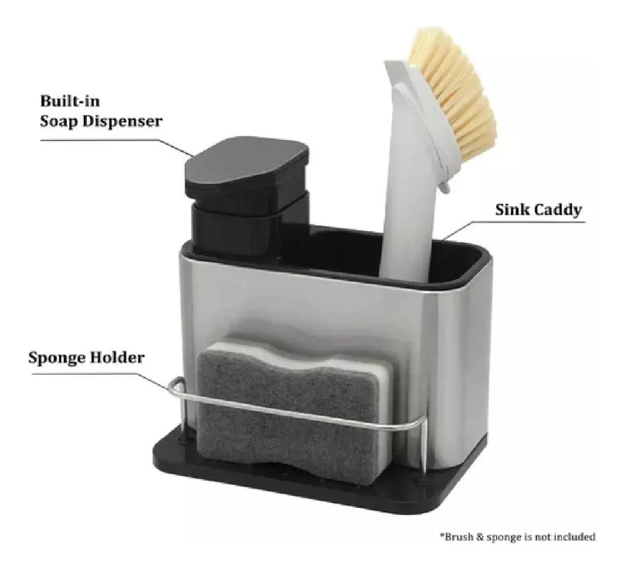 Dispensador De Jabón Zebbris 3 En 1 Soporte Para Esponja - Gris