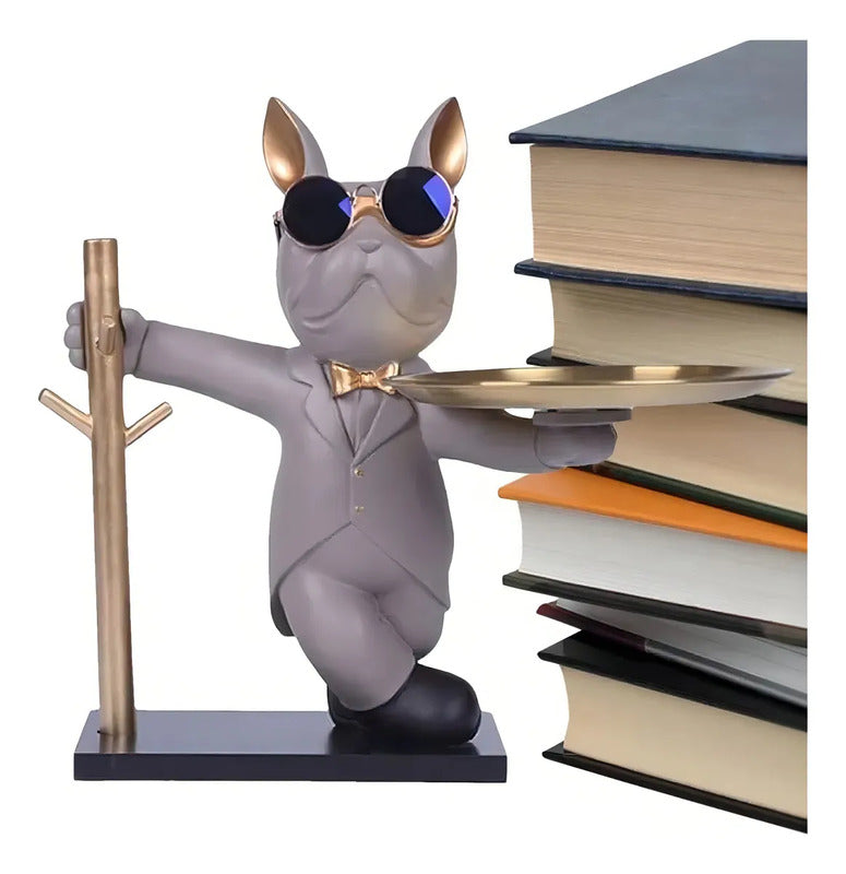 Escultura De Bulldog Francés, Figura De Perro Con Bandeja, Color Colores