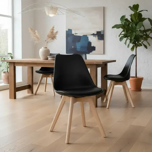 Kit 2 Silla Eames Con Asiento Acolchado Comedor Color Negro