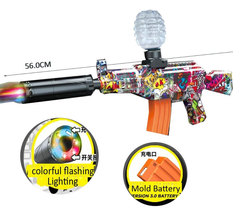 Rifle Zebbris Hidrogel Automática Ak47 Recargable Bolitas Gel