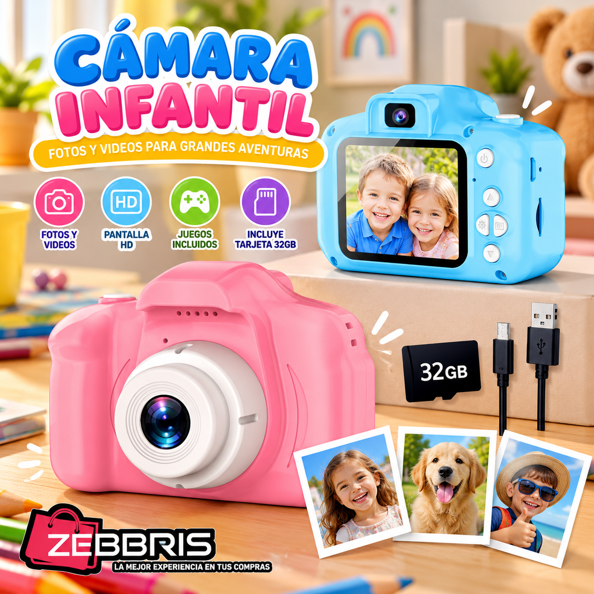 Cámara Fotográfica Digital Infantil Para Niños Fotos Videos