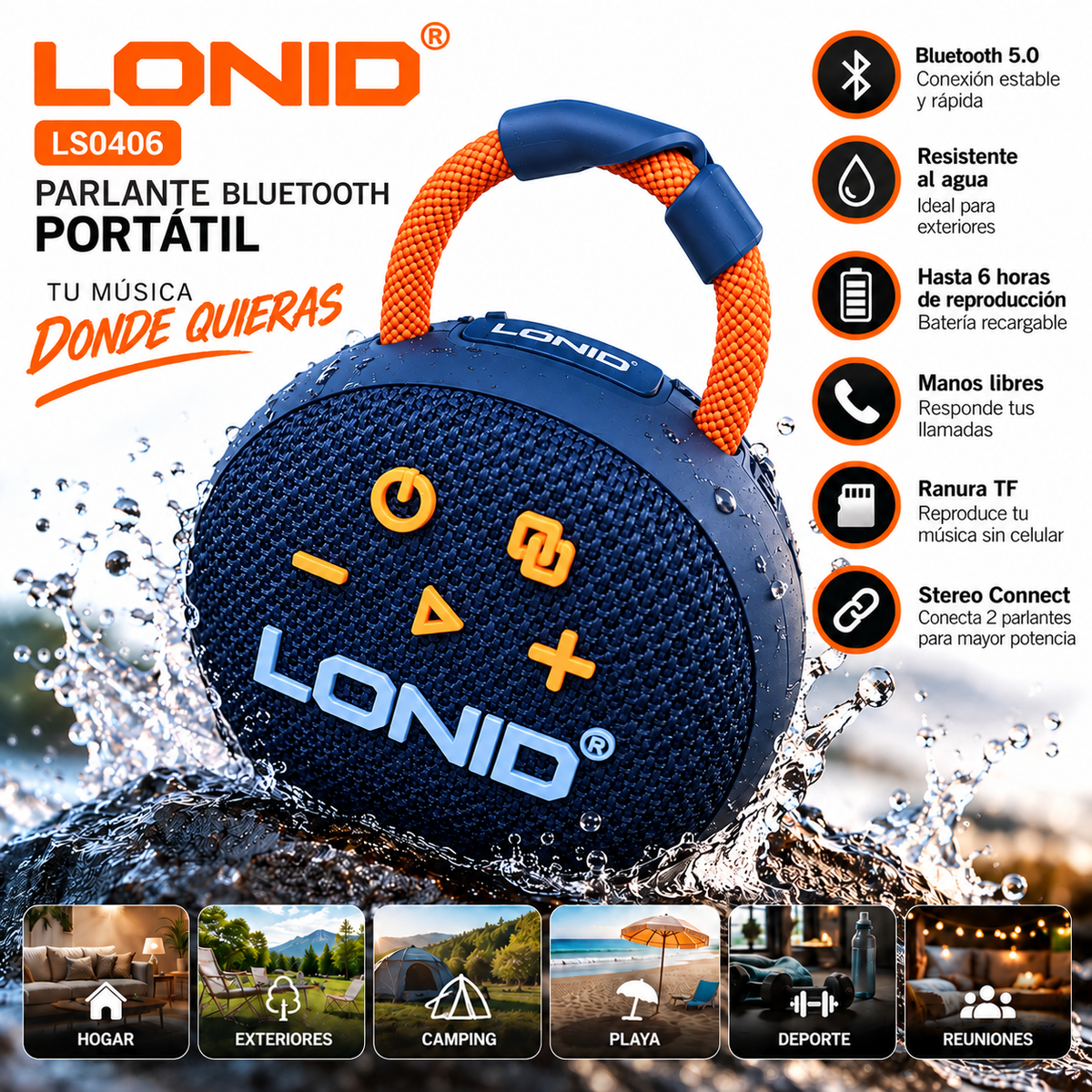 Parlante Bluetooth Ldnio Ls0406 Portátil Y Resistente Agua Azul