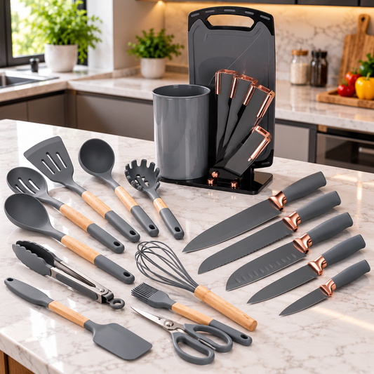 Set Utensilios De Cocina Zebbris Silicona Juego De Cuchillos X19 GRIS