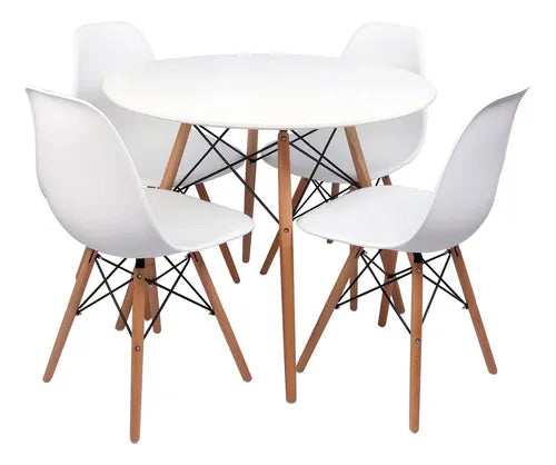 Set De Mesa +4 Sillas Eames Comedor Moderno Redondo   sillas blancas