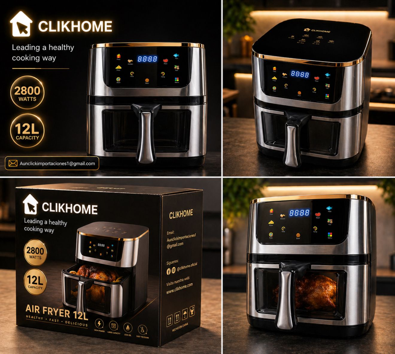 Freidora De Aire Sin Aceite 12l Clickhome, Digital Color Plateado