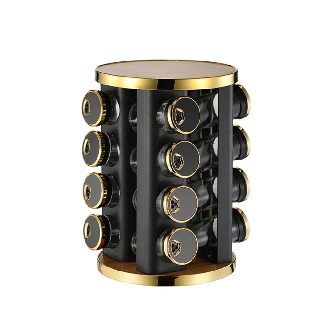 Especiero Condimentero Giratorio Zebbris x 16 Piezas Negro Con Dorado