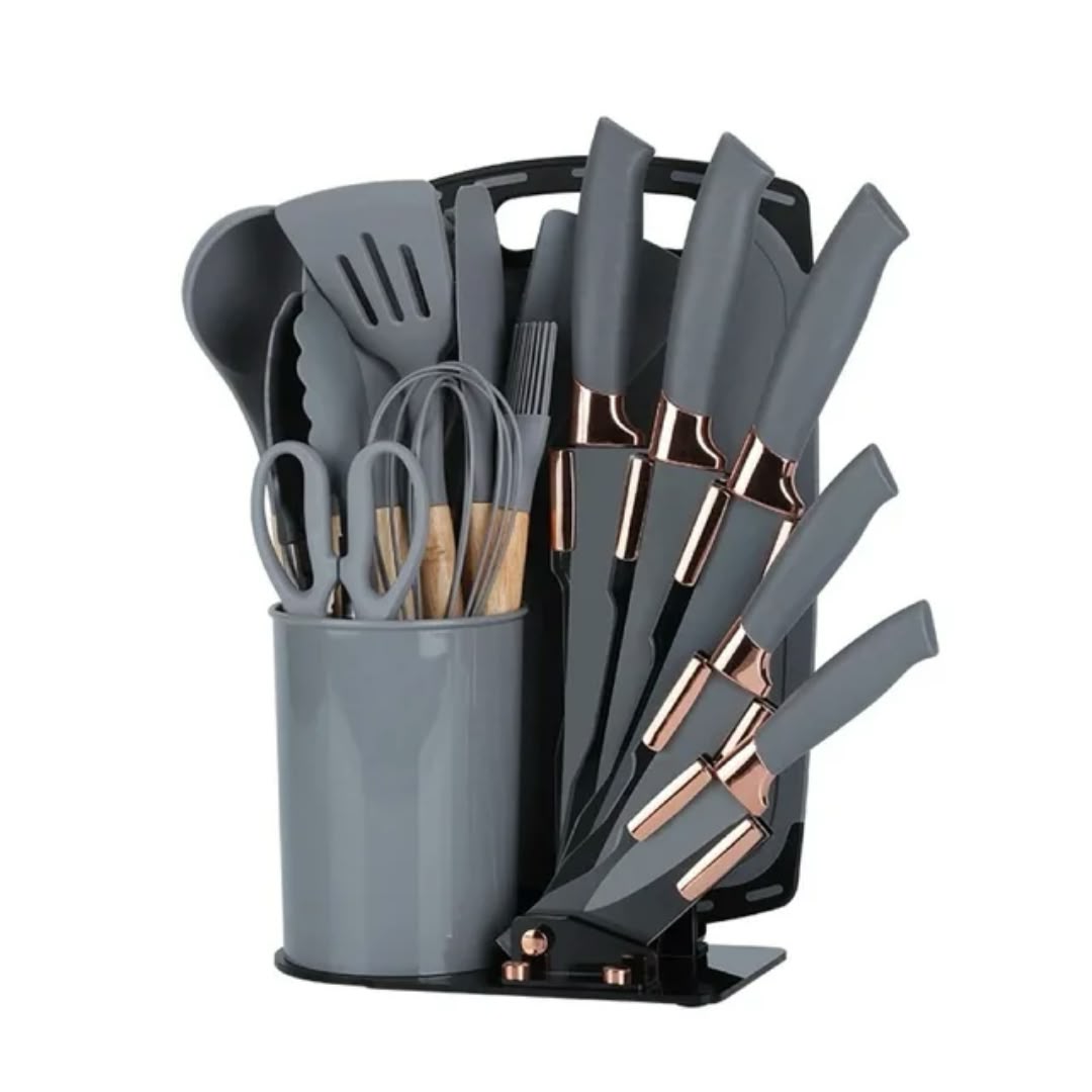 Set Utensilios De Cocina Zebbris Silicona Juego De Cuchillos X19 GRIS
