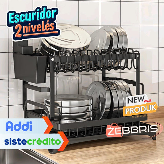 Escurridor De Platos 2 Niveles Multifuncional Organizador Color Negro
