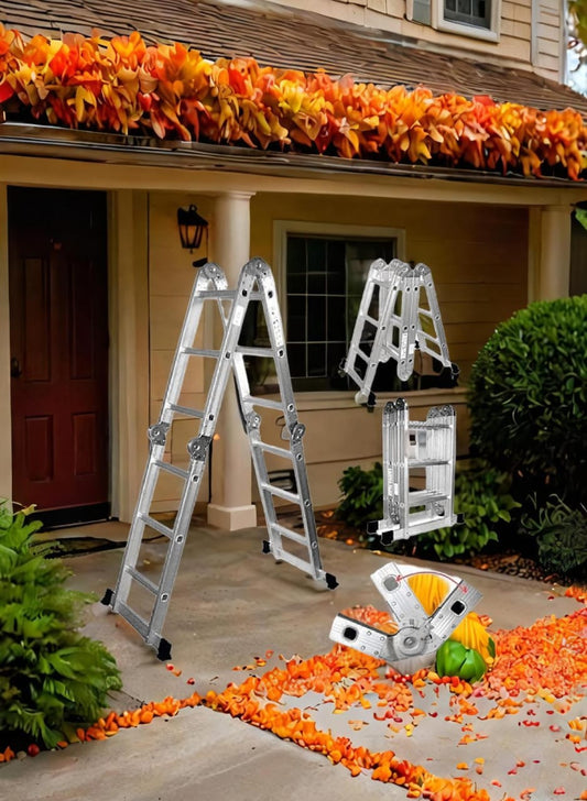 Escalera Plegable Multifuncional De 12 Pasos En Aluminio Col Color Plateado