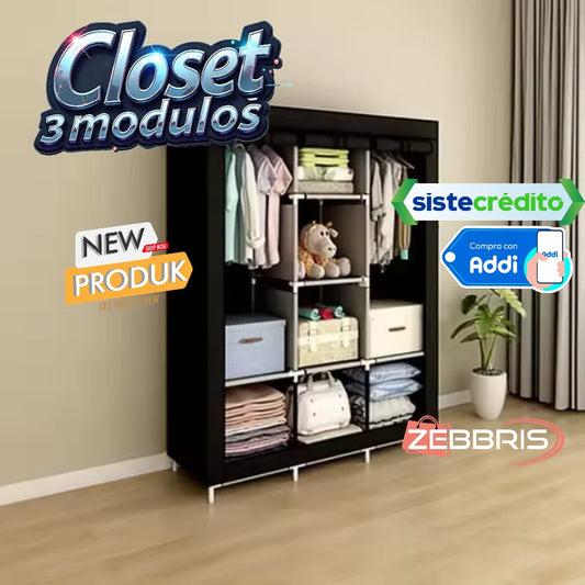 Closet Aramario Ropero Armable 3 Puertas Organizador Portatil