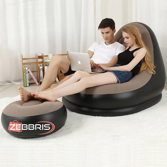 Sillón Inflable Plegable Reposa Pies Sofá Portátil Exterior Color Negro