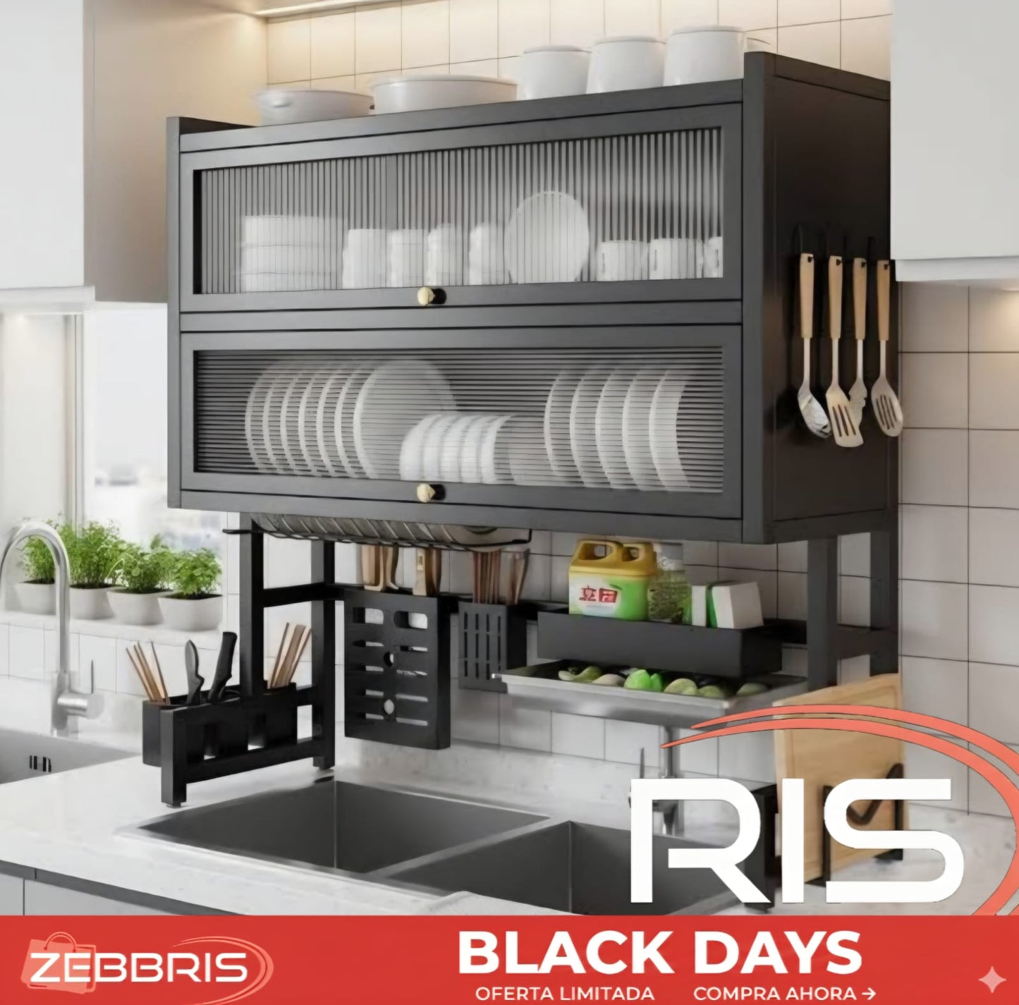 Escurridor Platos Doble Cocina Con Gabinete Zebbris