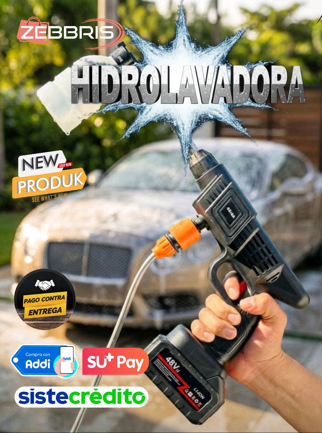 Tomtary Gn-848 Hidrolavadoras Inalámbrica Pistola De Lavado Alta Presión Color Negro