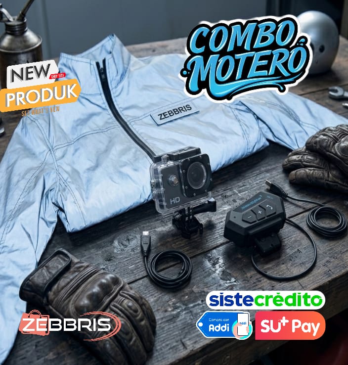 Combo Motero Zebbris (Intercomunicador BT12+chaqueta Reflectiva+camara sport)