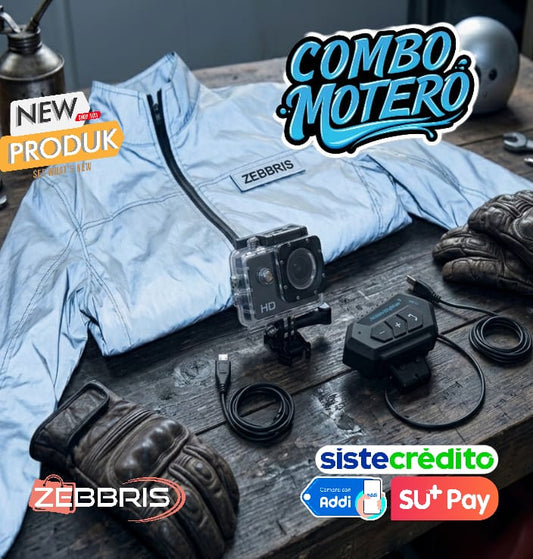 Combo Motero Zebbris (Intercomunicador BT12+chaqueta Reflectiva+camara sport)