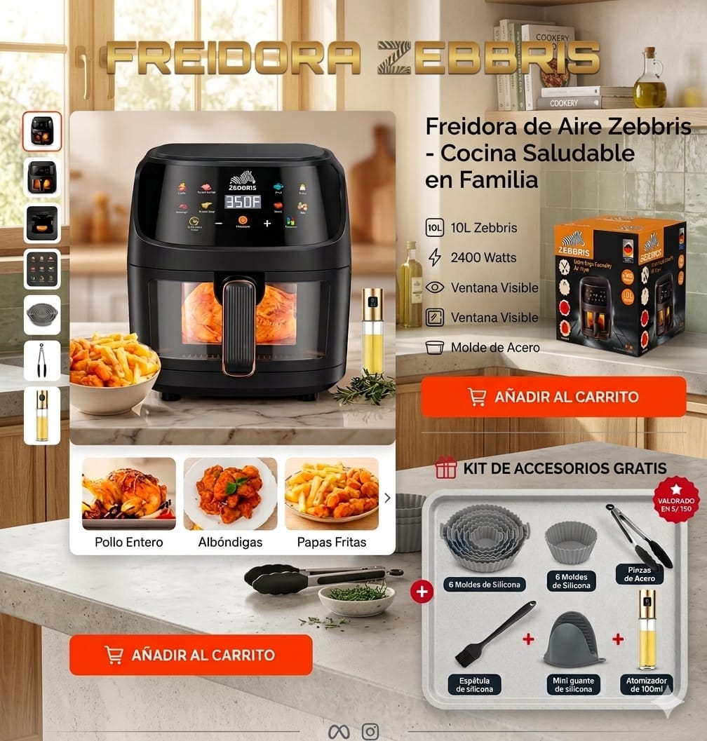Freidora De Aire 10 Litros ZEBBRIS Extra Grande + Obsequio