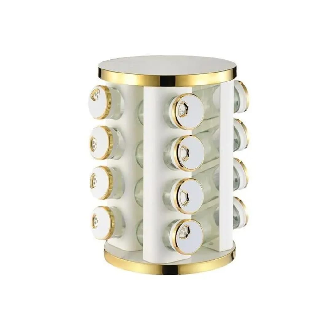 Especiero Condimentero Giratorio Zebbris x 16 Piezas Blanco Con Dorado