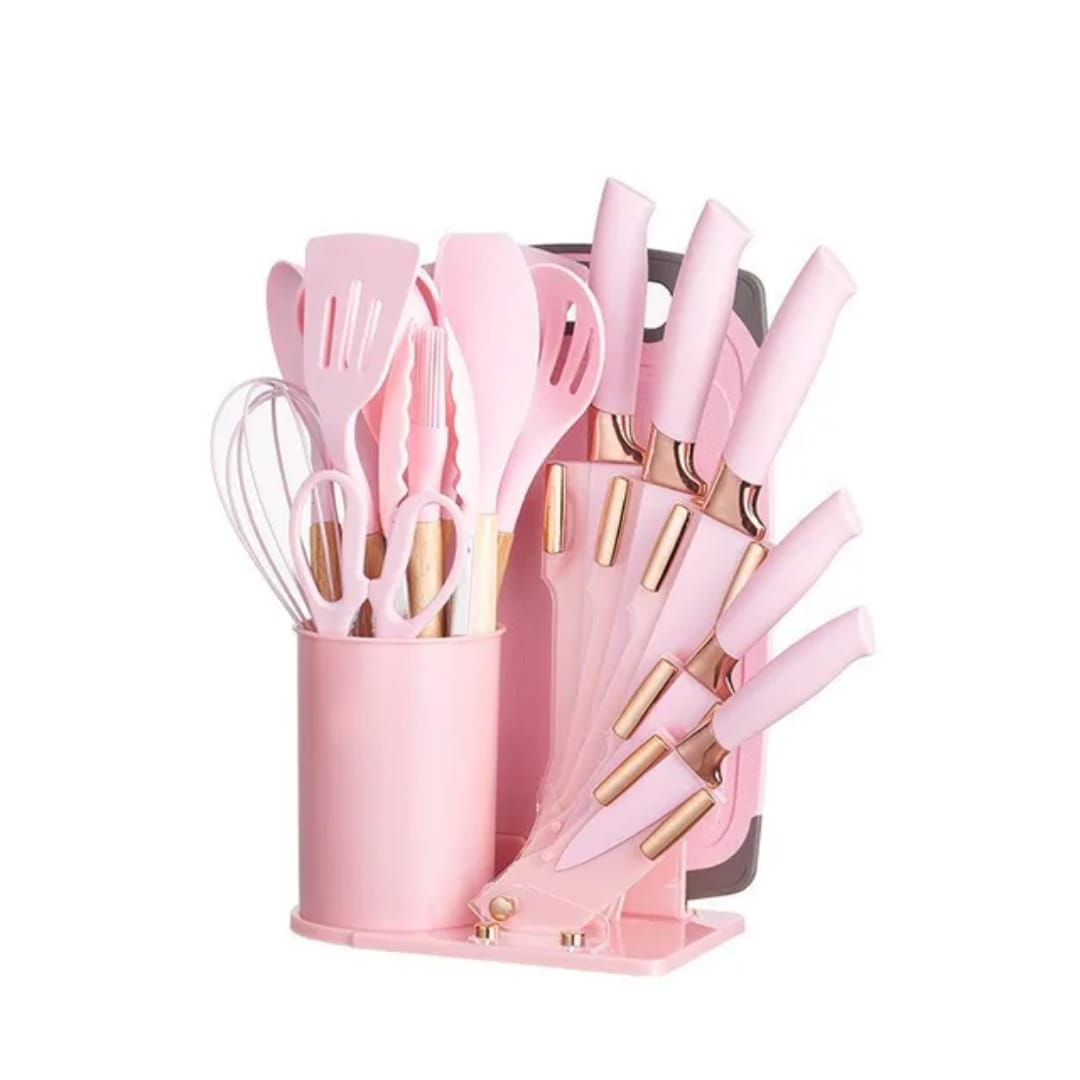 Set Utensilios De Cocina Zebbris Silicona Juego De Cuchillos X19 ROSA