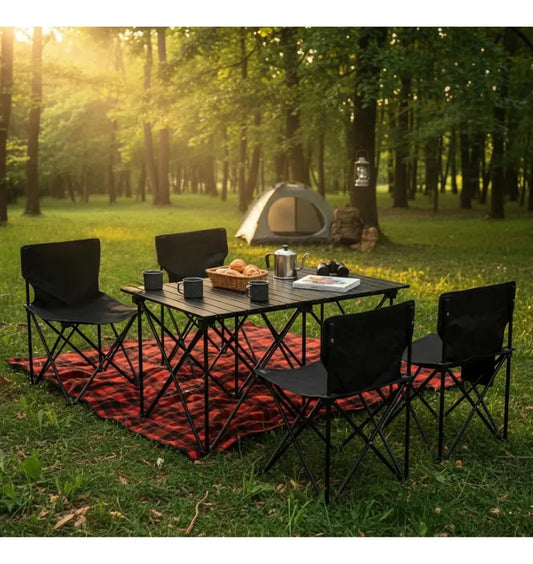 Mesa Zebbris Camping Picnic Jardin 4 Sillas Bancos Kit 5pcs - Negro