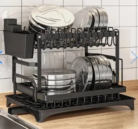 Escurridor De Platos 2 Niveles Multifuncional Organizador Color Negro