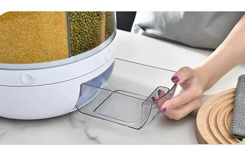 Dispensador De Alimentos Giratorio C, 6 Divisiones, Para Granos Color Blanco