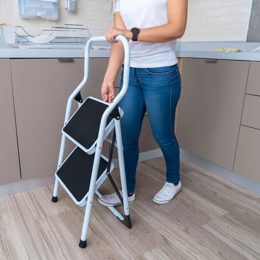 Escalera Zebbris Tubular Plegable De 3 Peldaños Masescaleras Negro/blanco