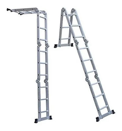 Escalera Plegable Multifuncional De 12 Pasos En Aluminio Col Color Plateado