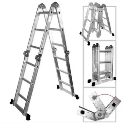 Escalera Plegable Multifuncional De 12 Pasos En Aluminio Col Color Plateado