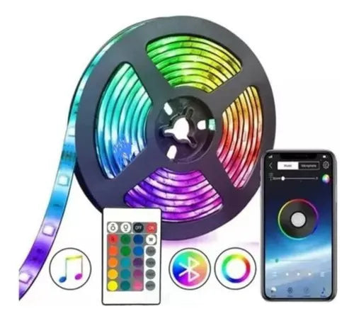 Cinta Led Luces 5mts Multicolor 5050 Bluetooth + Control Luz Colores 110v