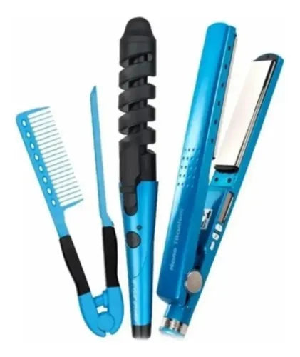 Combo Nano Titanium Plancha, Peine Y Rizador