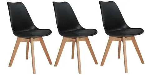 Kit 3 Sillas Eames Con Asiento Acolchado Comedor Color Negro