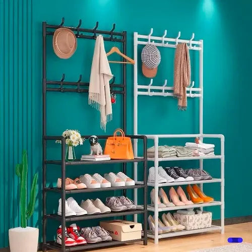 Zapatera Perchero Multi Organizador 4 Niveles Montable Rack Color Negro