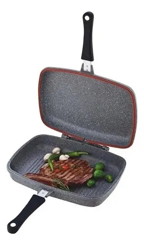 Sartén Doble Parrilla 36 Cms Antiadherente Dessini Italiana Color Negro