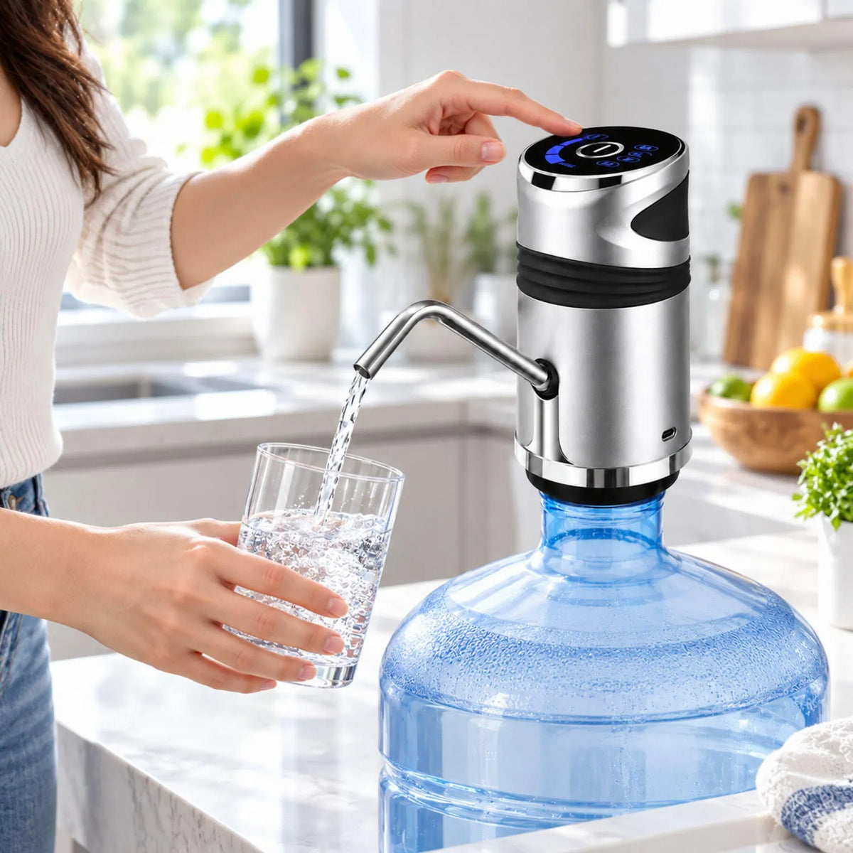 Dispensador Automático Recargable Para Agua De Botellón Acabado Metalico