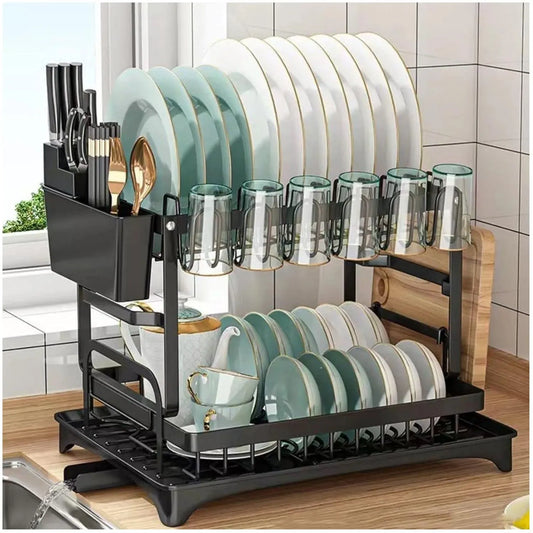 Escurridor De Platos 2 Niveles Multifuncional Organizador Color Negro